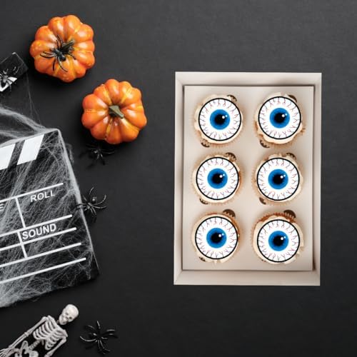 Eyeball Edible Cupcake Toppers, Eyeballs Edible Cake Decorations, Jumbo Googly Eyes for Cupcake Decorating, Halloween Cake Decorations, Halloween Spooky Eyes for Cookies 48 x 4cm / 1.5 inch PRECUT