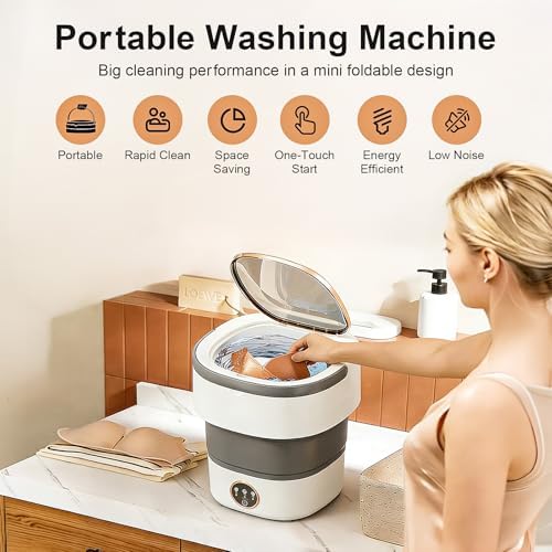 Portable Washing Machine - 20L Mini Foldable Washer with Spin Basket, 3 Cleaning Modes & Deep Cleaning for Small Clothes, Collapsible Laundry for Apartment, Home, Hotel and Travel (Gray)