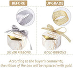 AerWo 50pcs Marble Wedding Party Favor Boxes, Gold Candy Boxes Bags Hexagonal Chocolate Treat Gift Boxes with Ribbons for Bridal, Baby Shower Birthday Decoration