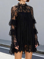 Women Lace Long Sleeve Shirt Y2k Sexy See Through Mesh Sheer Tops Blouse Summer Beach Cover Up Shawl Cape Poncho