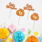 24pc Little Pumpkin Cupcake Toppers - Glitter Pumpkin Cupcake Picks - Baby Shower Decorations - Fall Harvest Theme - Kids Birthday Party Supplies