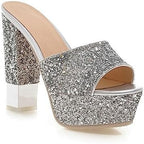 Vujkliy 13CM Thick Bottom Waterproof Platform Large Size Sandals and Slippers High Heel Women's Shoes Sequin Fish Mouth Thick Heel Flip Flop