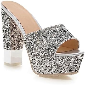 Vujkliy 13CM Thick Bottom Waterproof Platform Large Size Sandals and Slippers High Heel Women's Shoes Sequin Fish Mouth Thick Heel Flip Flop