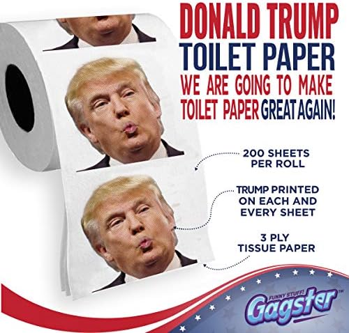Trump Political Toilet Paper Roll by Gagster - 3 Ply Funny Novelty Gag TP with Full-Color Image - 200 Sheets Per Roll - Prank Gift for Adults - Printed on Every Sheet - Make Your Butt Laugh