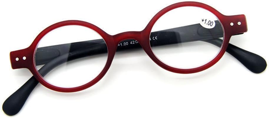 Agstum Designer Small round Oval Vintage Spring Hinge Reading Glasses Eyeglasses Readers (+1.75, Red frame with black temples)