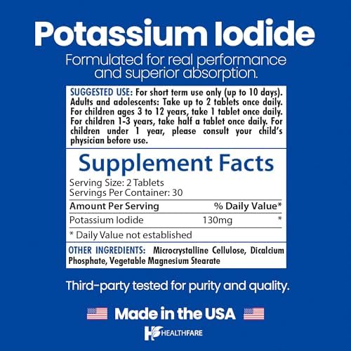 HealthFare Potassium Iodide Tablets | 130 mg | 120 Fast-Dissolving Tablets (2 Pack) | Ki Pills | Long Shelf Life | Non-GMO