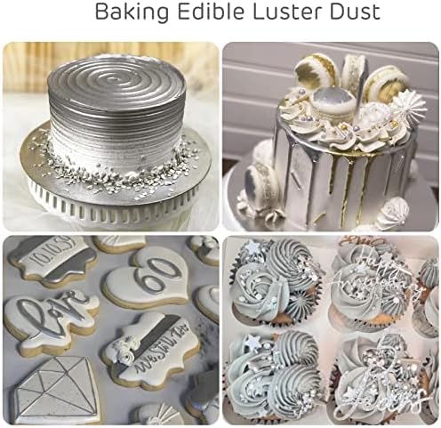 Silver Edible Luster Dust 10 Grams, Food Grade Cake Luster Dust Tasteless Dessert Dusting Powders for Baking Cherrysea Food Coloring Powder for Cupcakes, Cake Pops,Fondant,Chocolate, Candy