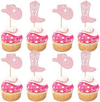 24 PCS Cowboy Cupcake Toppers Glitter Cowgirl Hats Boots Cupcake Picks Western Party Decorations for Boys Girls Western Theme Baby Shower Birthday Party Cake Decorations Supplies Light Pink