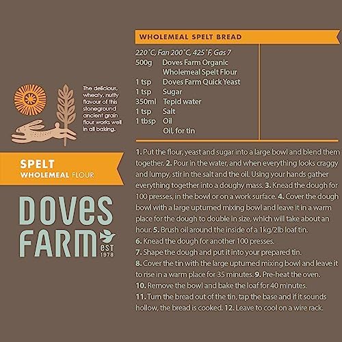 Doves Farm Organic Wholemeal Spelt Flour | Works Well in All Baking | Delicious Wheaty & Nutty Flavor | Healthy Stoneground Ancient Grain Flour | 35.27 Oz/1 kg