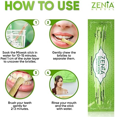 Zenia Sewak Natural Miswak Toothbrush - Vacuum Sealed Natural Flavor Traditional Peelu Toothbrush Stick - for Healthy Gums, Teeth, and Fresher Breath (Pack of 3)
