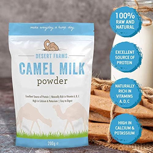 Desert Farms Organic Whole Camel Milk Powder Certified PALEO and KETO Allergen Free Non-GMO Easy to Mix Powder Milk - Excellent Replacement For Goat and Soy Milk - Packaged In The USA (200 Grams)