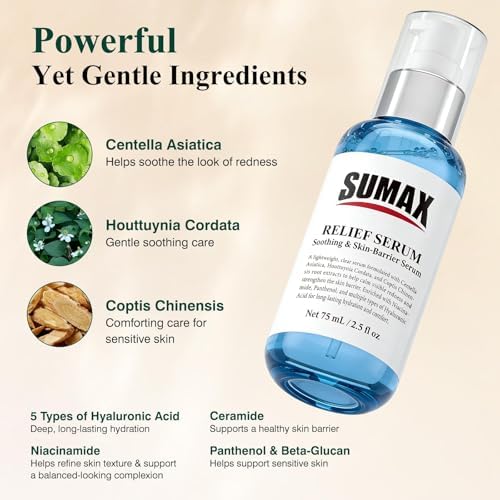 SUMAX Relief Serum - Face Serum with Centella + Hyaluronic Acid, for Sensitive & Blemish-Prone Skin, Soothes the Look of Redness, Supports Skin Barrier, Lightweight Non-Sticky, 2.5 fl oz (75 mL)