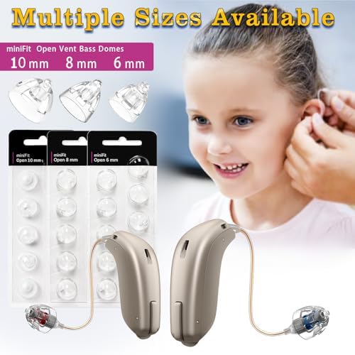 Hearing Aid Domes for Oticon MiniFit (8mm Open Vent Bass), Oticon Domes for Hearing Aid Supplies, Universal Domes for Hearing Aids Cleaning Kit Oticon Ear Tips Replacements (20 Pcs/2 Packs)