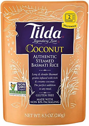 Tilda Legendary Rice Steamed Basmati, Coconut, 8.5 Ounce (Pack of 6)