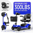 Mobility Scooter for Adults,4 Wheel Mobility Scooter,15 Miles Range,300WH Battery,300LBS Capacity,Lightweight and Portable,with LED Headlights and Basket,Charger Included (Blue)