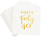 40Pcs White and Gold 40th Birthday Cocktail Napkins,40th Birthday Decorations Napkins for Women and Men,40th Birthday Party Tableware Paper Beverage Napkins