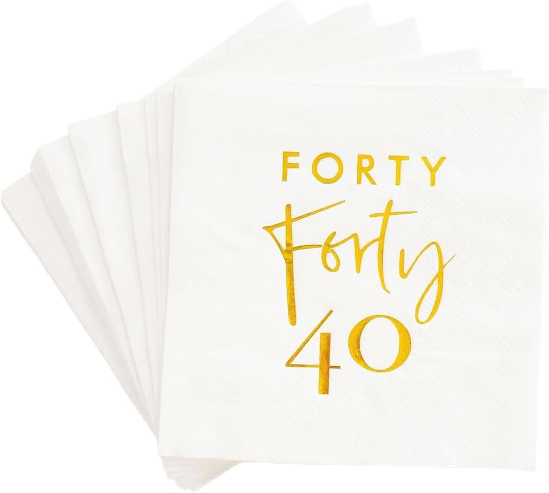40Pcs White and Gold 40th Birthday Cocktail Napkins,40th Birthday Decorations Napkins for Women and Men,40th Birthday Party Tableware Paper Beverage Napkins