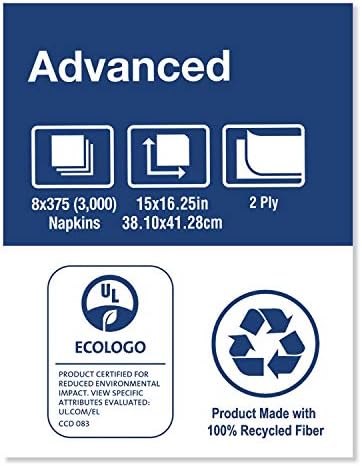 Tork White Dinner Napkin, Advanced, 1/8 Fold 2-ply, 15" x 16.25", 8 x 375 napkins, NP310A