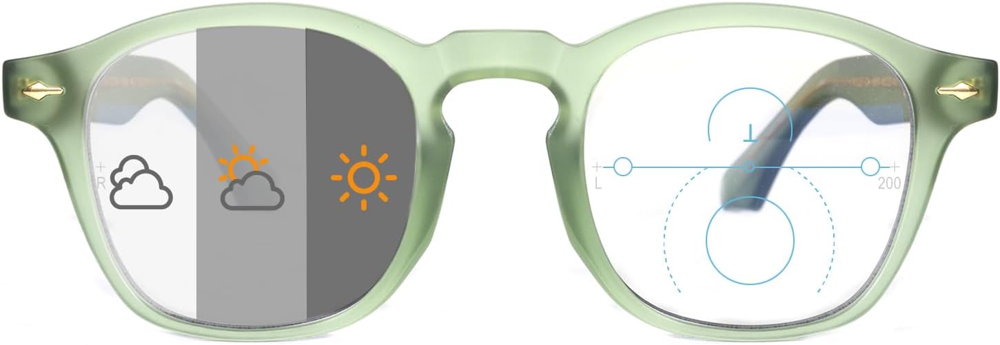 OKH Photochromic Progressive Multifocus Reading Glasses for Men Women Anti Blue Light Transition Multifocal Computer Readers