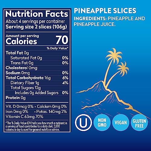 Dole Canned Fruit, Tropical Gold Pineapple Slices in 100% Pineapple Juice, Gluten Free, Pantry Staples, No Sugar Added, 15.25 Oz, 12 Count