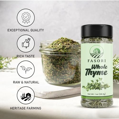 Fasori Thyme Leaves 1 oz (28 g) – Premium Dried Whole Thyme Herb, Aromatic Mediterranean Spice for Cooking, Roasts, Chicken & Vegetables