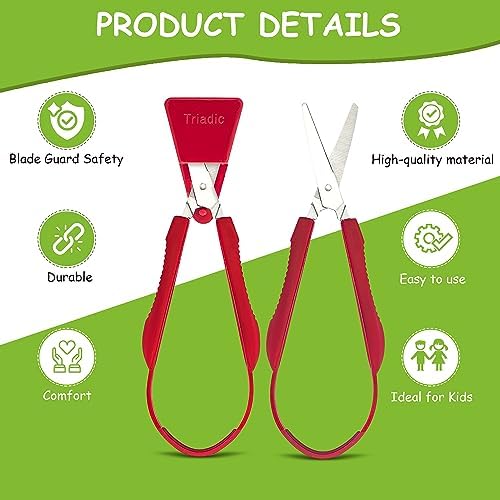 Triadic Set of 2 Loop Scissors for Kids Right or Left Handed for Preschools, Schools, Classrooms, Adaptive and Special Needs Children