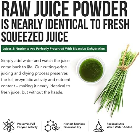 Organic Barley Grass Juice Powder - Grown in Volcanic Soil of Utah - Raw & BioActive Form, Cold-Pressed then CO2 Dried – Gluten Free, GMO free, Vegan - Complements Wheatgrass Juice Powder - 5.3 oz