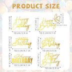 6Styles Gold Happy Birthday Cake Toppers, Mirror Acrylic Happy Birthday Sign for Cake Side Decoration, Glitter Gold Acrylic Happy Birthday Cake Topper Set for Cake Party Decorating Supplies