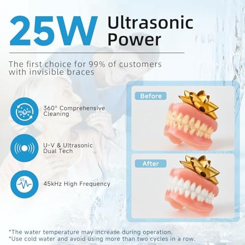 Ultrasonic Retainer Cleaner Machine, 45kHz Dental Cleaning Pod for Dentures, Jewelry, Toothbrush Heads, Mouth Guards, Aligners, Braces, 200ML Denture Cleaner 4 Modes & Digital Timer, Black