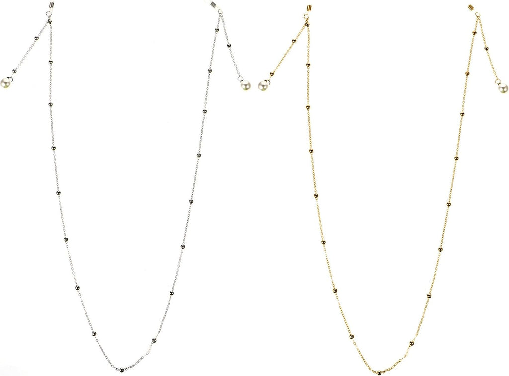 FRCOLOR 2pcs Metal Face Mask Chains and Eyeglasses Chains, Non-slip Gold and Silver Lanyards for Women’s Sunglasses and Mask Hanging Accessories