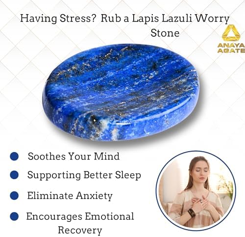 Lapis Lazuli Worry Stones – Crystal Thumb Worry Stone for Anguish, Stress – Relaxing and Soothing Balance Stones for Meditation, Stress Relief – Healing Stones for Men and Women