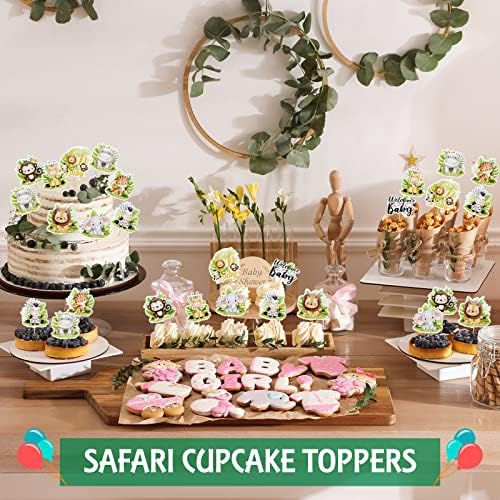 Weecent 45 Pcs Safari Baby Shower Cupcake Toppers Jungle Animals Oh Baby Party Decorations Safari Theme Cupcakes Toppers for Boys Kids Nursery Wild Party Supplies