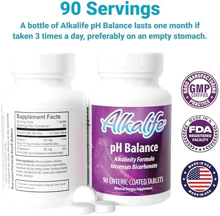 Alkalife pH Balance Tablets, 1 Pack, Alkaline Mineral Support Without the Bottles, Enteric-Coated for Maximum Absorption, Potassium & Sodium Bicarbonate, Immune Support, 90 Tablets (1 Month Supply)
