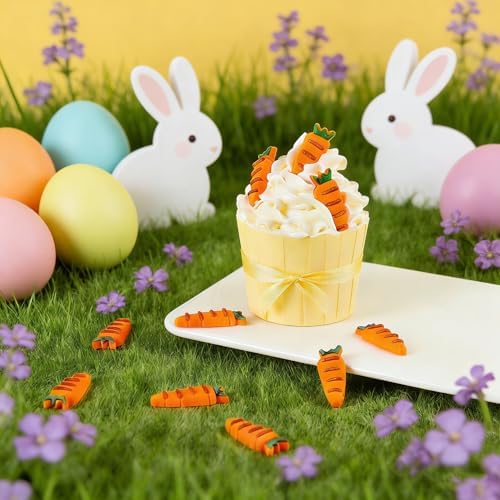 Easter Icing Decoration 24 Counts Edible Carrot Royal Icing Decoration Sugar Sprinkles for Baking Cupcake Topper Cake Ice Cream Cookies Chocolate