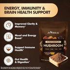 10-in-1 Mushroom Powder, Organic Mushroom Complex - Lions Mane, Reishi, Shiitake, Chaga, Turkey Tail, Cordyceps & More, Mushroom Supplement Powder for Energy, Memory, Focus & Immune Support - 60g