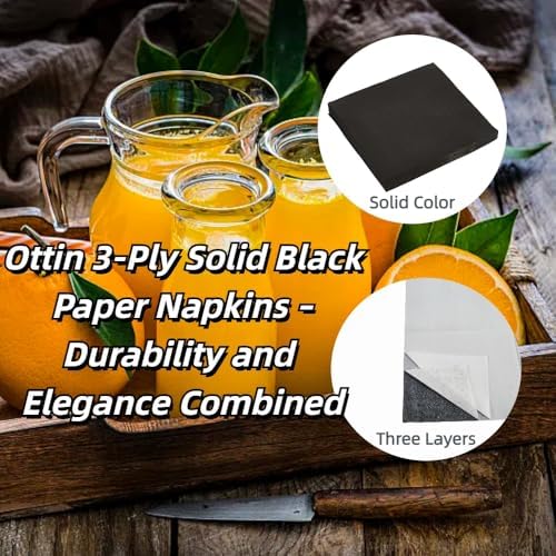 Ottin 100-pack Black Paper Dinner Napkins, 3-Ply 6.5 x 6.5 Inch Disposable Luncheon Napkins for Birthday, Wedding, Party, Valentine's Day, Eater, Graduation, Labor Day