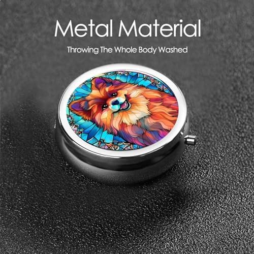 Pomeranian Dog Small Box for Pill,3 Compartment Pill Case Travel Medicine,Portable Pocket or Purse Pill Organizer Container Holder Hold Vitamins, Medication, Fish Oil Supplements