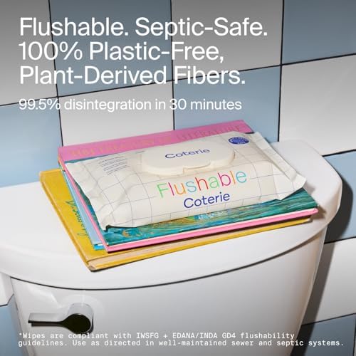 Coterie Flushable Wipes for Toddlers, Designed for Potty Training, Safe for Sensitive Skin, Hypoallergenic, 99% Water, Plant-Based, Fragrance Free, Sewer & Septic Safe, 12 Pack (448 Wipes)