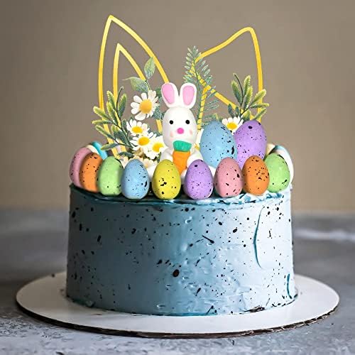 Easter Cake Topper Egg Cake Decorations Rabbit Carrot Figurine Bunny Ears Cake Topper for Easter Festival Birthday Fairy Garden Themed Birthday (Style 1)