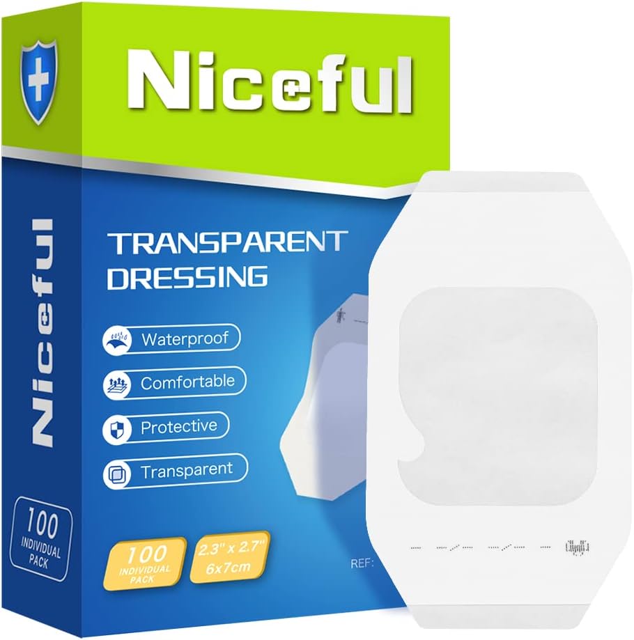 Niceful 100 Count Transparent Film Dressing 2-3/8 x 2-3/4 inch, Waterproof Bandages Post Surgical for Wound Cover Shower, Clear Bandage