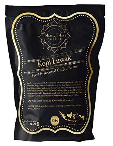Shangri-La Coffee - Wild Kopi Luwak Coffee Whole Beans - Ethically Sourced - 125 Grams (4.4oz) (Other Weights & Bean Types Available) - Produce of Indonesia