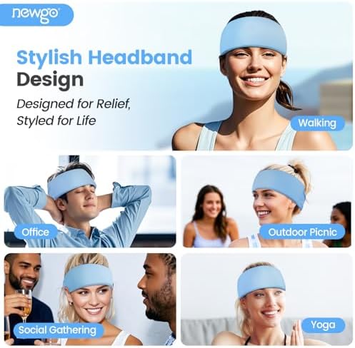 NEWGO Migraine Relief Cooling Headband with Washable Cover, Stylish Cold Head Wrap Forehead Ice Pack for Headaches, Hot Weather, Tension, Hangover