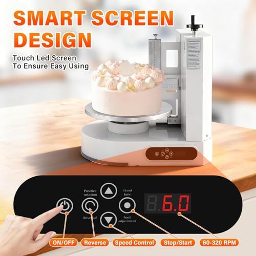 Electric Cake Decorating Machine, 200W Proof Water Cake Icing Machine, 300rpm Automatic Cream Butter Coating Machines, Adjustable 4-12in Cakes Cream Scraper For Weddings, Cakes Stores, 110V