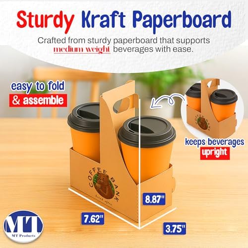 MT Products 2 Cup Drink Carrier 7.62" x 3.75" x 8.87" - Disposable Cup Holders for Transport - Made in USA