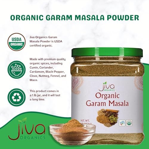 Jiva Organics Organic Garam Masala Powder 1 Pound Bulk Jar - NON-GMO, Salt Free, Premium Indian Spice Blend