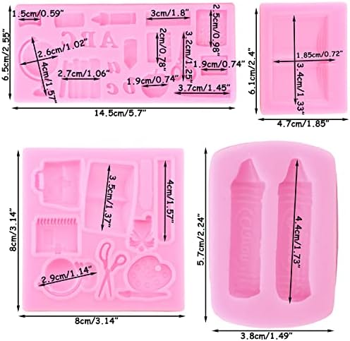 Mujiang Back to School Silicone Molds School Bag Book Scissor Drawing Palette Crayon Fondant Molds For Cake Decorating Cupcake Topper Candy Chocolate Gum Paste Set Of 4