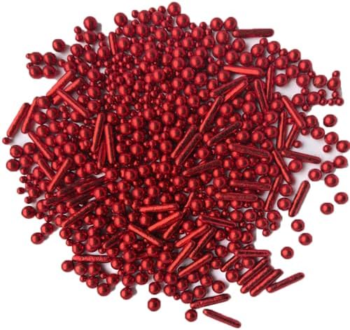 Sprinkles Red Pearl Sugar Candy Mix Size Baking Cake Decorations Cupcake Toppers Celebrations Shaker Jar Wedding Shower Party (130g/4.2oz）