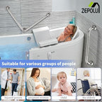 Polished Chrome L-Shaped Grab Bar 16x16 Inch + Knurled Shower Grab Rail 20 Inch, Zepolu Stainless Steel Angled Toilet Safety Bar, Bathroom Mobility Aid Handrail, Balance Support Assist Bar for Senior