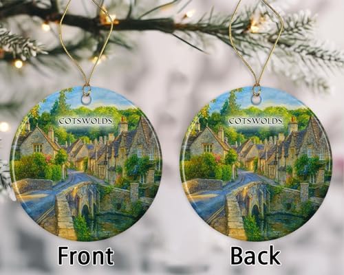 Cotswolds England Watercolor Ornament - Ceramic Christmas Keepsake - Honeymoon Anniversary - Travel Souvenir - Housewarming Present - Gift for Cotswolds Lover Printed on Both Sides