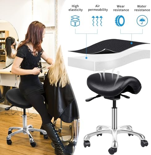 Saddle Stool- Rolling Spa Salon-Ergonomic Saddle Chair-Esthetician Chair -Swivel Wheels Stool for Beauty, Hair, Massage, Lab, Kitchen, Clinic- Home Office